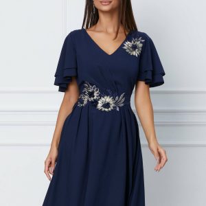Rochie Adela bleumarin cu broderie