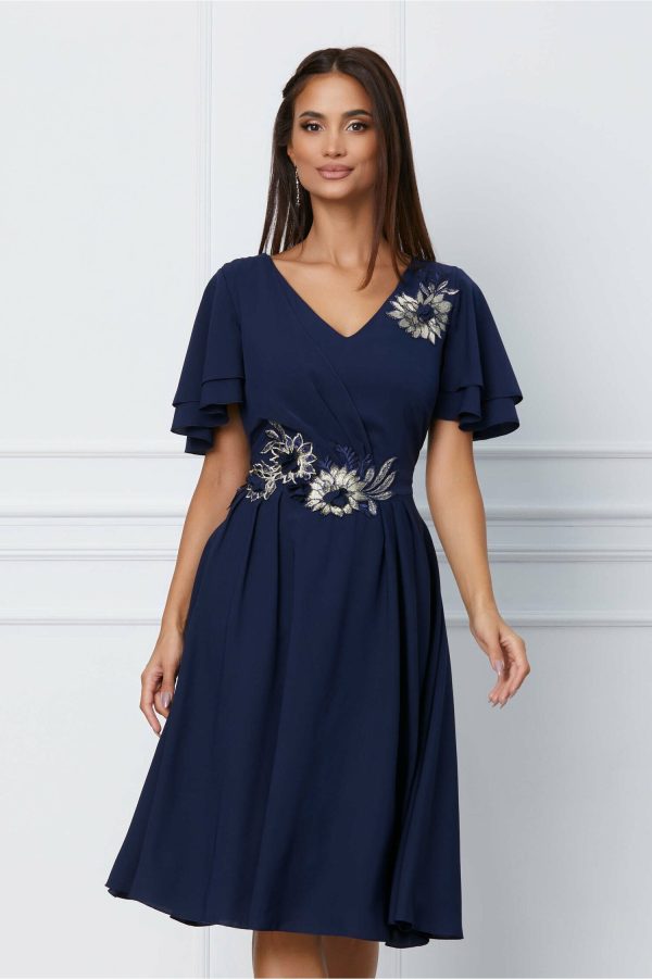 Rochie Adela bleumarin cu broderie