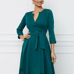 Rochie Adela verde cu aplicatie in talie
