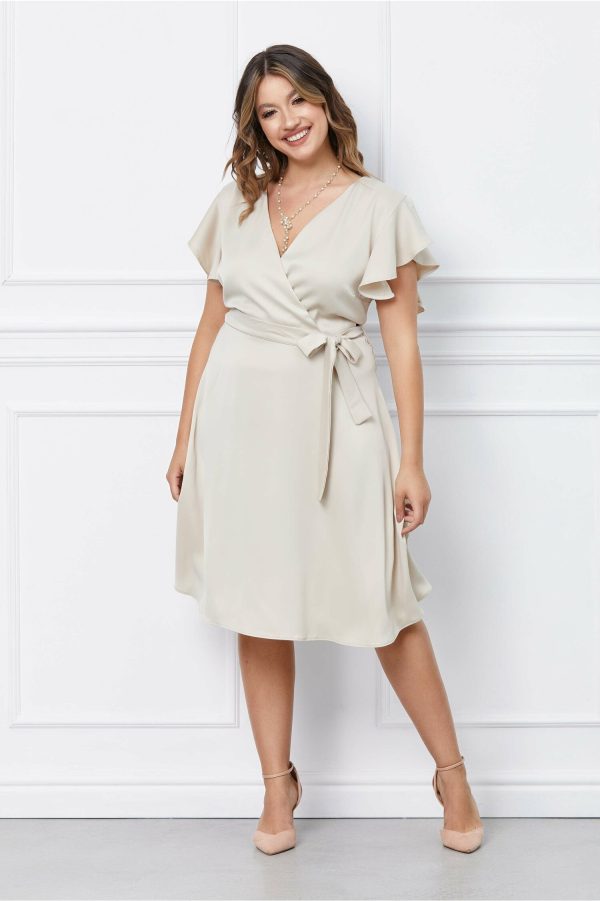 Rochie Adena bej cu maneci tip fluture