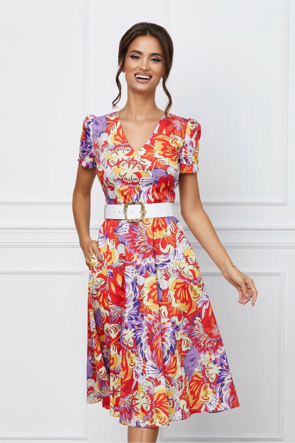rochie-adina-rosie-cu-imprimeu-floral-mov-galben-si-curea-in-talie-1067034-861150-4.jpeg Rochie Adina rosie cu imprimeu floral mov-galben si curea in talie