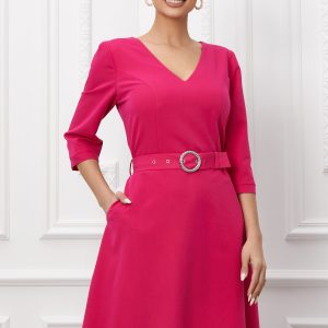 Rochie Alesia fucsia cu o curea in talie