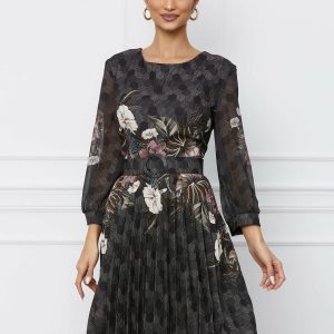 Rochie Alexa neagra cu flori bej
