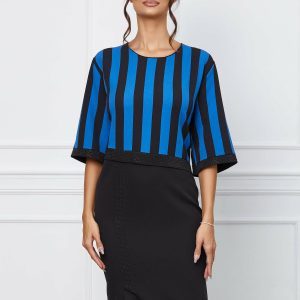 Rochie Alexandra neagra cu dungi albastre si strasuri