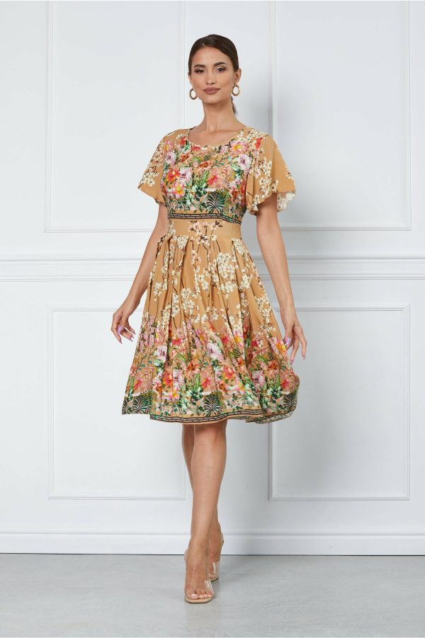 Rochie Alina maro cu imprimeu floral colorat