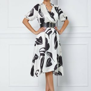Rochie Anca alba cu imprimeuri negre