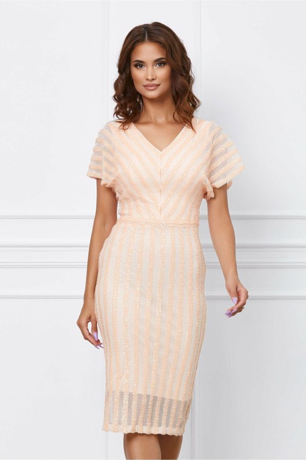 Rochie Anca roz piersica cu paiete