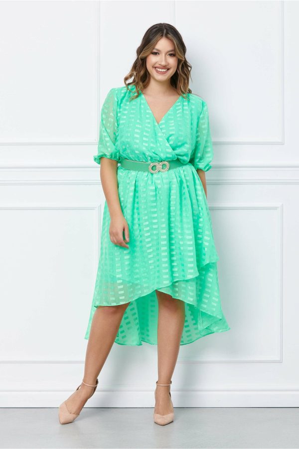Rochie Andia verde din voal cu lungime asimetrica