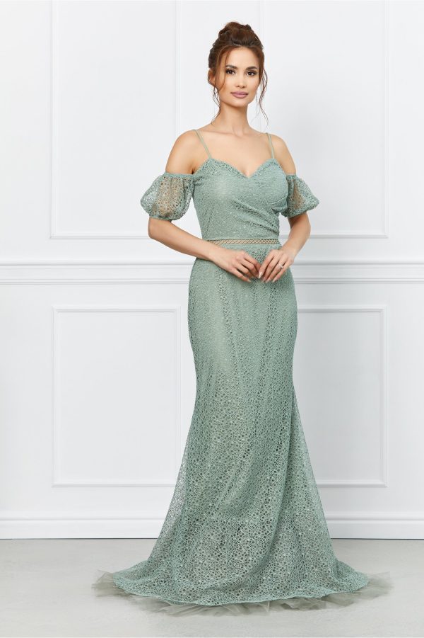 Rochie Anna verde mint lunga din dantela