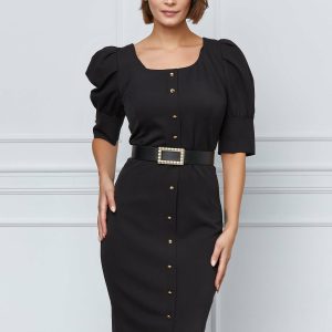 Rochie Annes neagra cu nasturi decorativi
