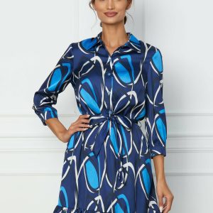Rochie Annissa bleumarin cu imprimeu albastru