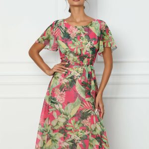 rochie-antonia-fucsia-cu-imprimeu-floral-verde-si-cordon-in-talie-1072863-867618-4.jpeg Rochie Antonia fucsia cu imprimeu floral verde si cordon in talie