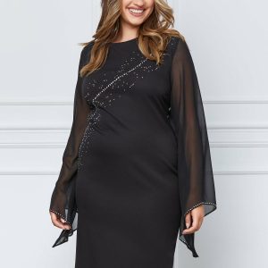 Rochie Aria neagra cu aplicatii stralucitoare si maneci evazate