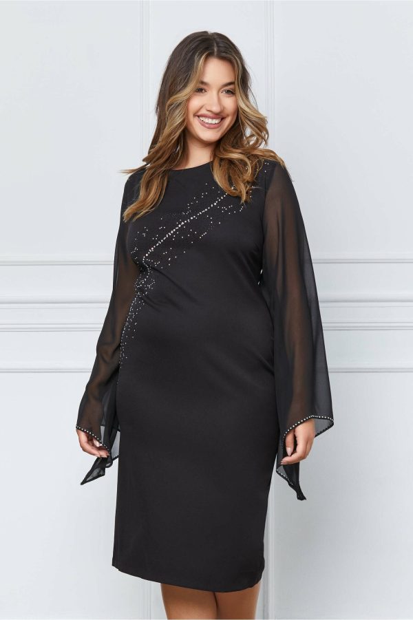 Rochie Aria neagra cu aplicatii stralucitoare si maneci evazate