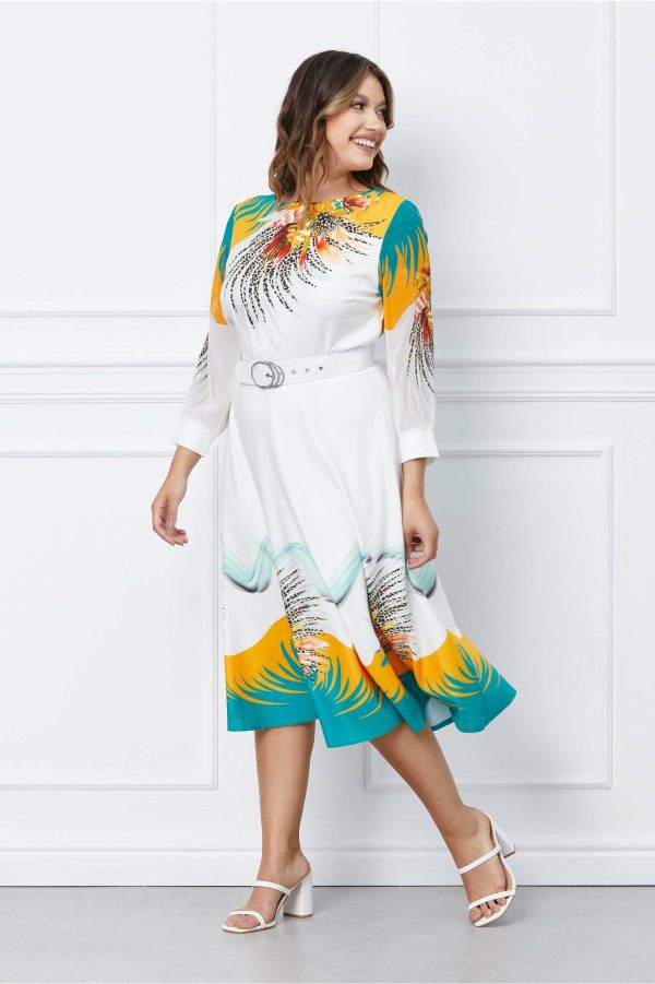 rochie-ariana-alba-cu-imprimeu-galben-turcoaz-si-curea-in-talie-1050492-849351-4.jpeg Rochie Ariana alba cu imprimeu galben-turcoaz si curea in talie