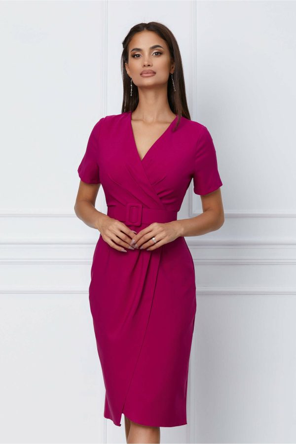 Rochie Ariana magenta cu aspect petrecut si curea in talie