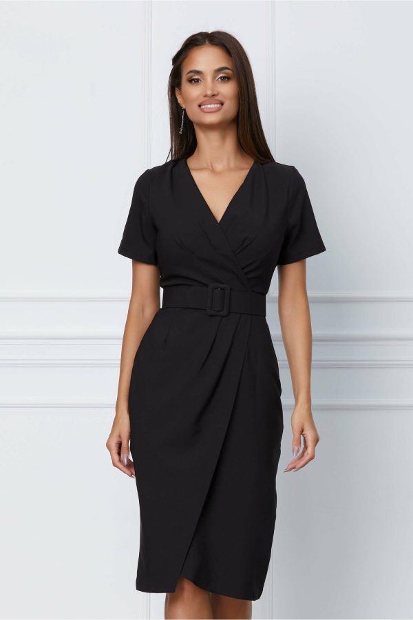 Rochie Ariana neagra cu aspect petrecut si curea in talie