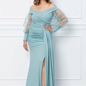 Rochie Aylin lunga verde mint cu glitter