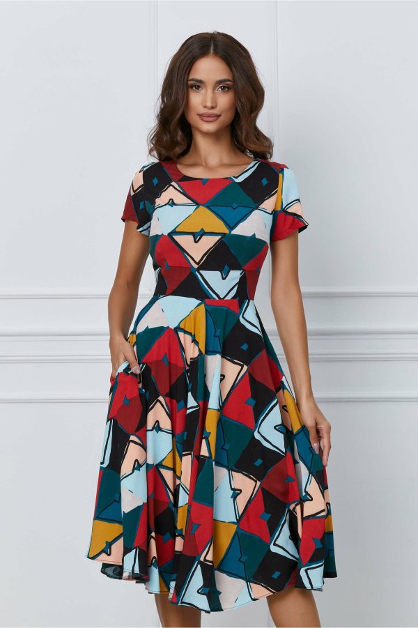 Rochie Camila cu imprimeuri geometrice colorate