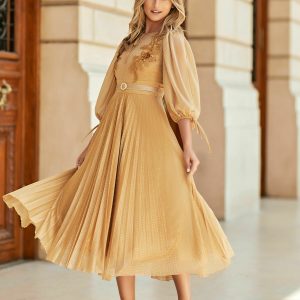 rochie-carina-bej-plisata-cu-broderie-pe-bust-1036719-838401-4.jpeg Rochie Carina bej plisata cu broderie pe bust