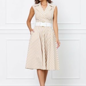 rochie-carmen-cu-dungi-albe-si-bej-si-rever-crestat-1052142-848229-4.jpeg Rochie Carmen cu dungi albe si bej si rever crestat