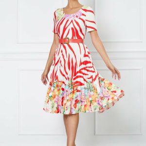 Rochie Carolina alba cu imprimeuri rosii