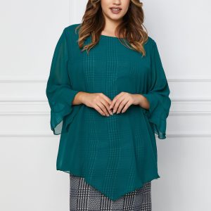 Rochie Carolina cu voal verde si carouri bleumarin
