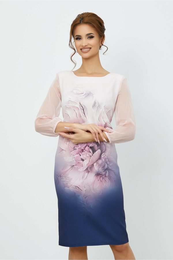 Rochie Clara roz cu imprimeu floral si degrade
