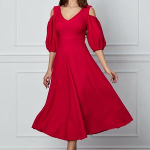 rochie-dalia-rosie-cu-maneci-trei-sferturi-si-decupaj-la-umeri-1023270-825387-4.jpeg Rochie Dalia rosie cu maneci trei sferturi si decupaj la umeri