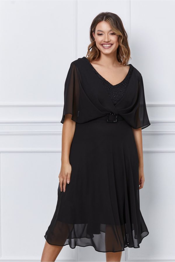 Rochie Damiana neagra cu broderie si fir lurex la bust