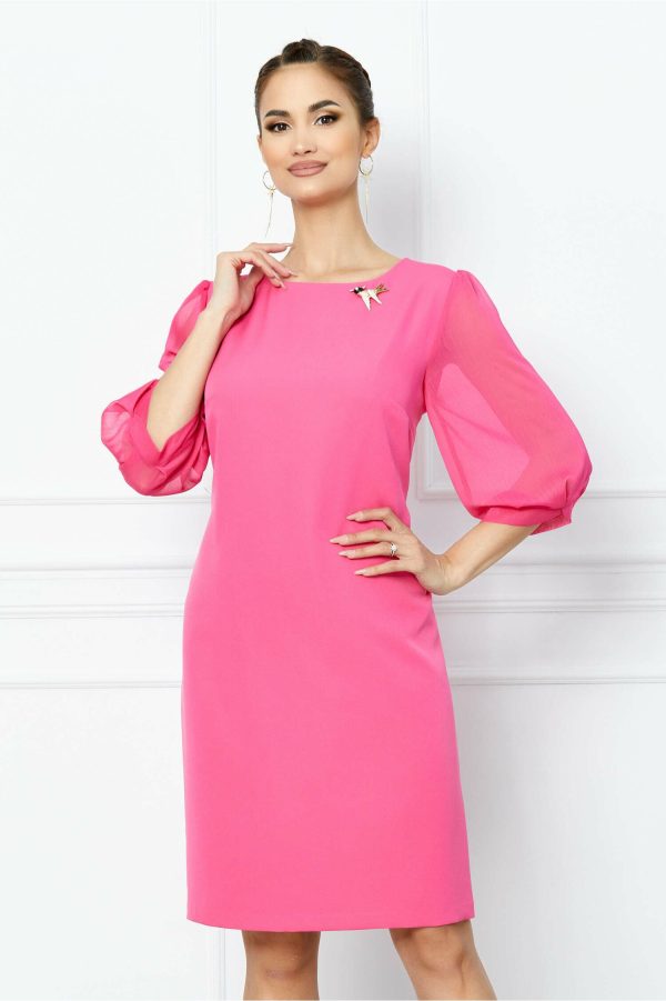 Rochie Daria fucsia cu maneci din voal