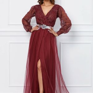 rochie-diana-bordo-lunga-din-tulle-cu-sclipici-pe-bust-si-maneci-1052292-846927-4.jpeg Rochie Diana bordo lunga din tulle cu sclipici pe bust si maneci