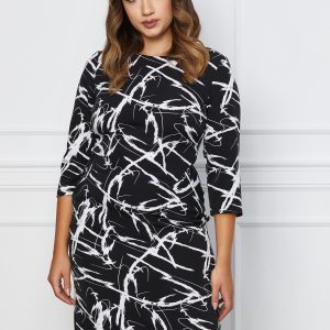 Rochie Diana neagra cu imprimeu alb
