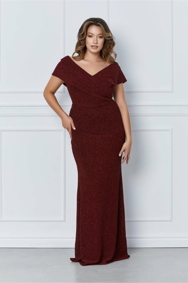 Rochie Dora lunga rosie din fir lurex