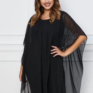 Rochie Dora neagra cu capa din voal si aplicatii stralucitoare