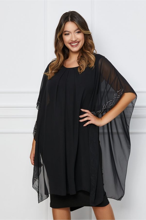 Rochie Dora neagra cu capa din voal si aplicatii stralucitoare