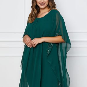 Rochie Dora verde cu capa din voal si aplicatii stralucitoare