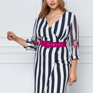 Rochie Dorina cu dungi albe si bleumarin