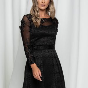 rochie-dorina-neagra-cu-broderie-florala-3d-la-decolteu-si-maneci-745905-4.jpeg Rochie Dorina neagra cu broderie florala 3D la decolteu si maneci