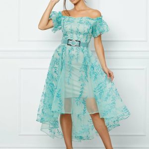 Rochie Dorina verde mint cu glitter turcoaz