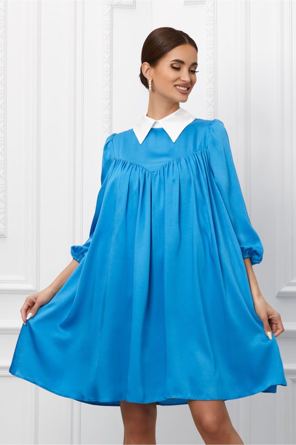 Rochie Dy Fashion albastra cu guler ascutit