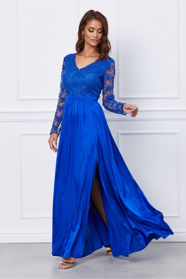 Rochie Dy Fashion albastru royal cu dantela la bust