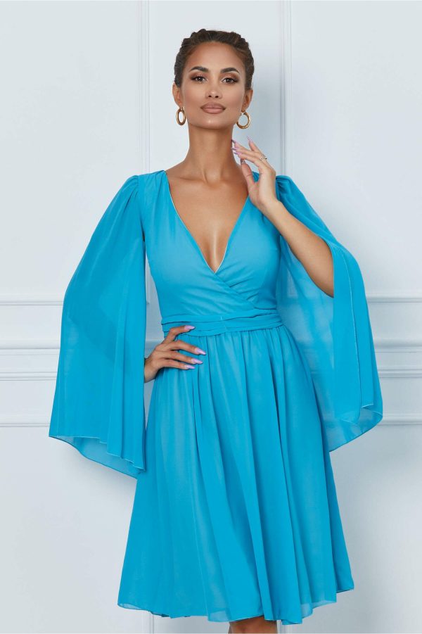 Rochie DY Fashion bleu clos cu maneci lejere din voal