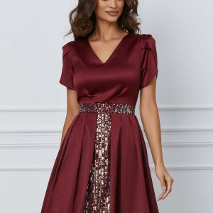Rochie Dy Fashion bordo cu paiete pe fusta