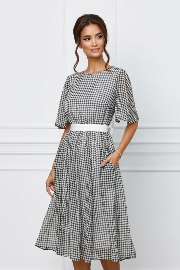 Rochie Dy Fashion cu imprimeu picior de cocos si cordon in talie