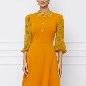 rochie-dy-fashion-galbena-cu-imprimeu-pe-maneci-si-nasturi-la-bust-1068873-863721-4.jpeg Rochie Dy Fashion galbena cu imprimeu pe maneci si nasturi la bust