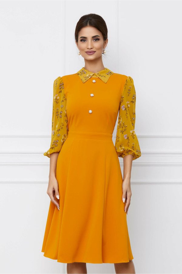rochie-dy-fashion-galbena-cu-imprimeu-pe-maneci-si-nasturi-la-bust-1068873-863721-4.jpeg Rochie Dy Fashion galbena cu imprimeu pe maneci si nasturi la bust