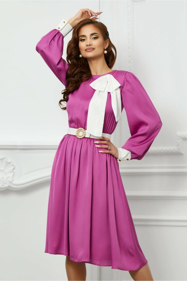 Rochie Dy Fashion lila cu funda maxi si curea