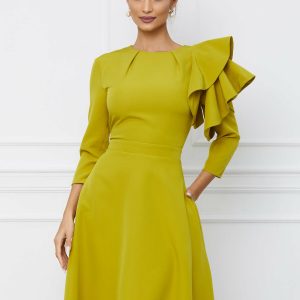 Rochie Dy Fashion lime cu volan pe umar