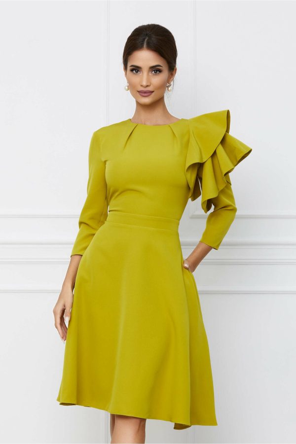 Rochie Dy Fashion lime cu volan pe umar